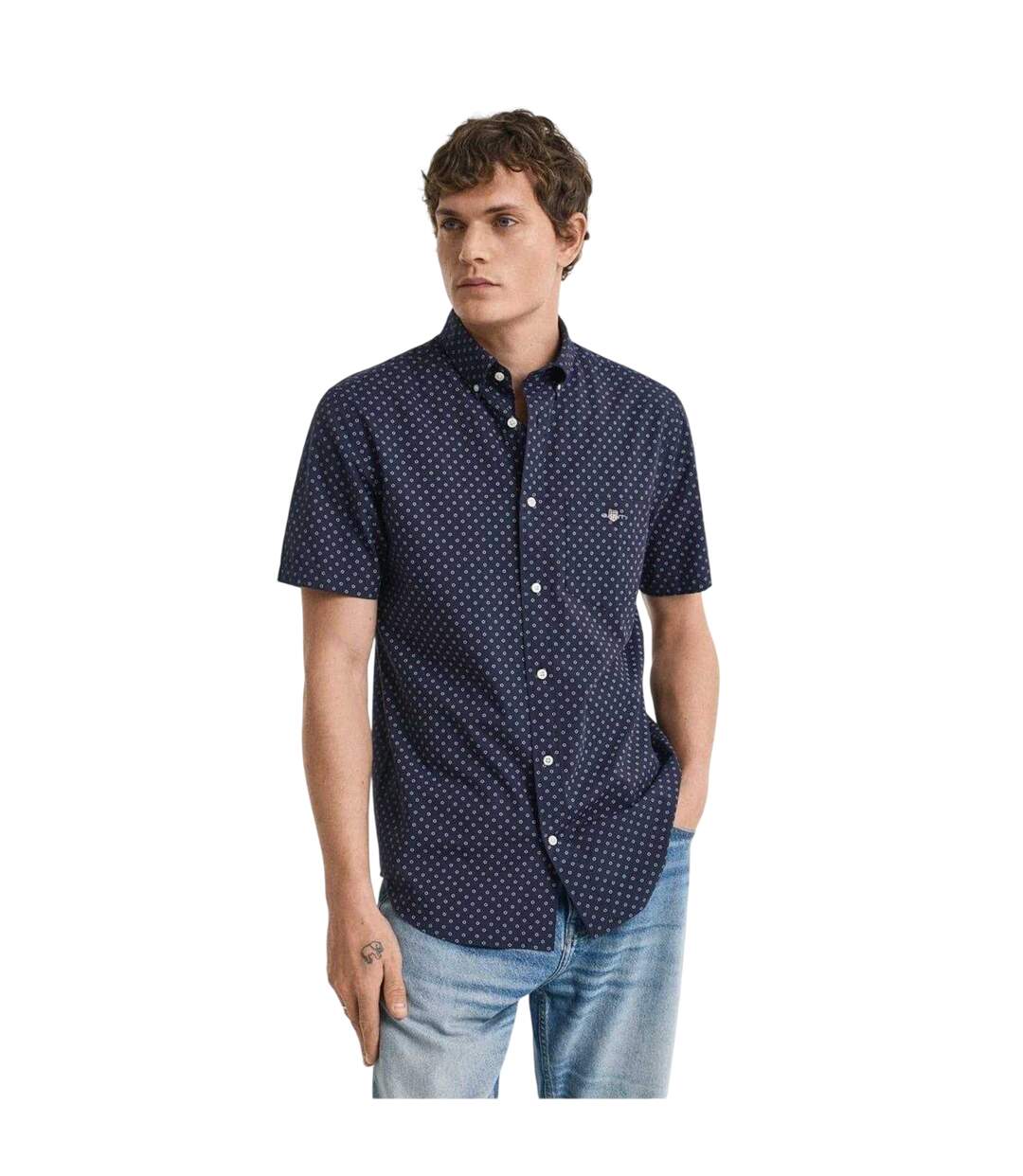 Mens Patterned Regular Shirt Evening Blue Gant-2