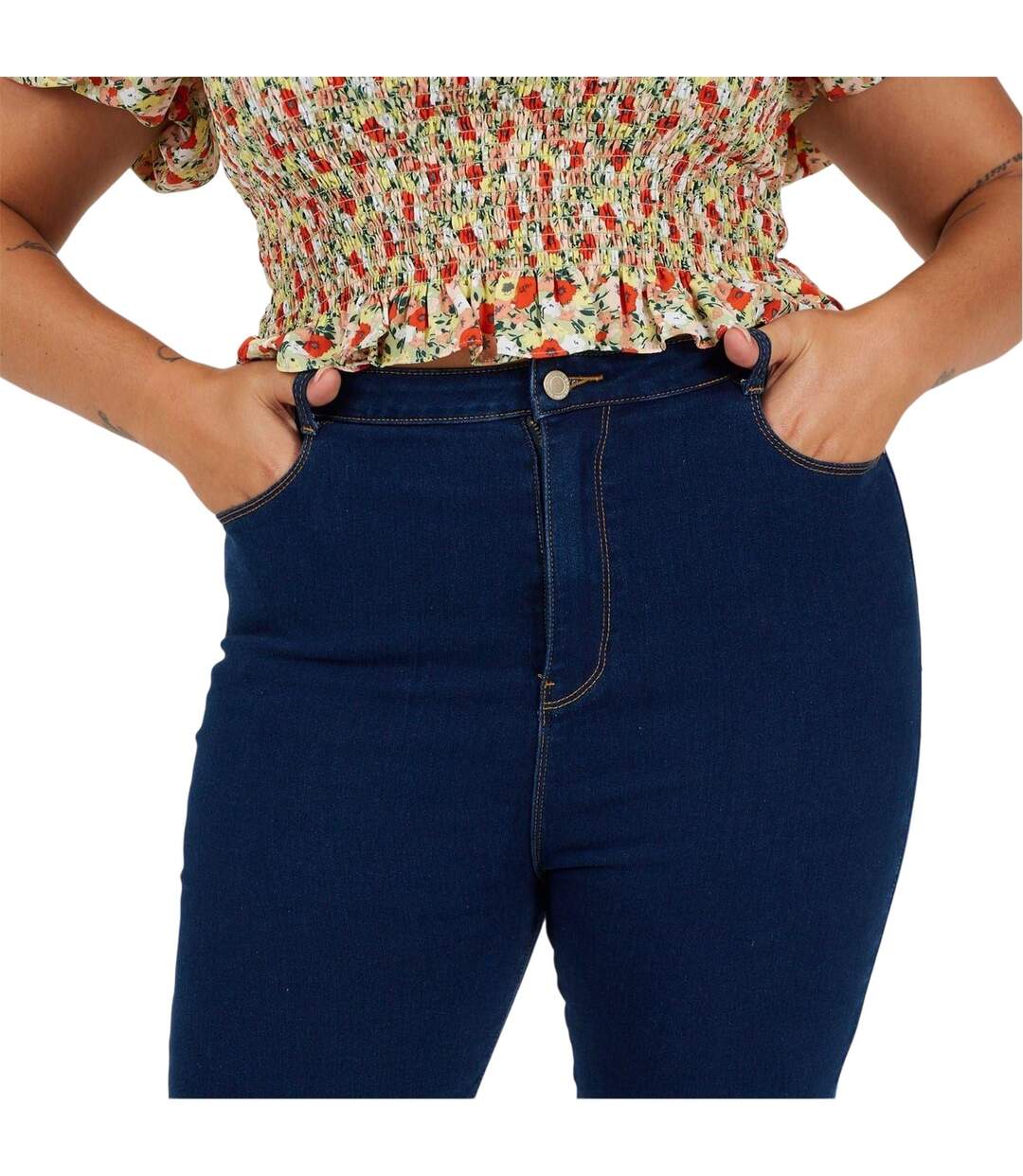 Womens/ladies High Rise Skinny Jeans Mid Blue Brave Soul-4