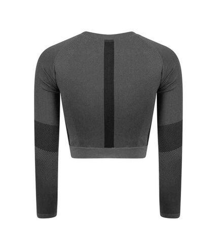 Tombo Womens/Ladies Seamless Panelled Long Sleeve Crop Top (Light Gray/Black) - UTRW7496