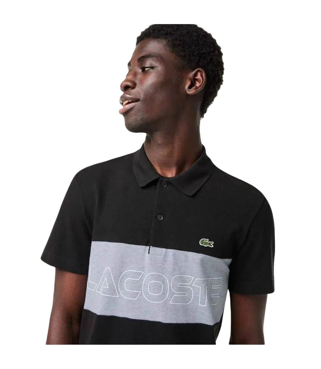Polo Motif/style Blocs De Couleurs Homme Noir Argenté Lacoste-3