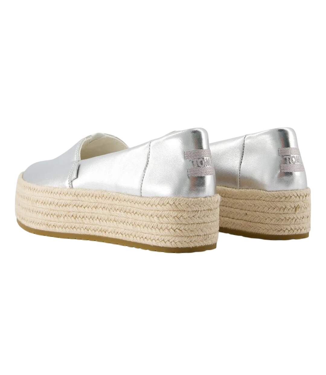 Womens/ladies Valencia Leather Espadrilles Silver Toms-2