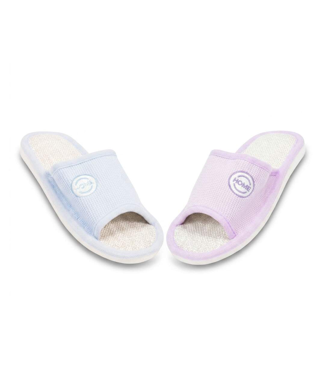 OZABI-Pantoufle Mule Femme Pack 2 Paires Tissu Gaufre Bout Ouvert-2