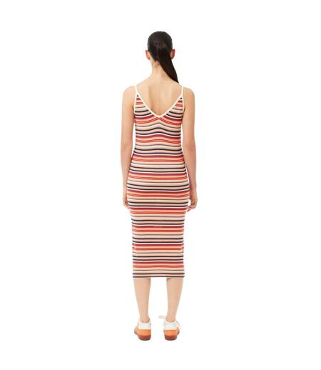 Womens/ladies Striped Cotton Blend Long Maxi Dress Multicoloured Lacoste