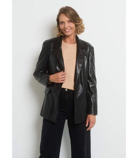 Veste faux cuir col tailleur 1 bouton