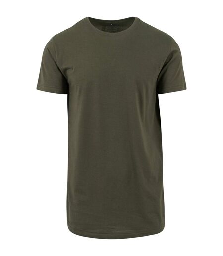 Build Your Brand Mens Shaped Long Short Sleeve T-Shirt (Olive)