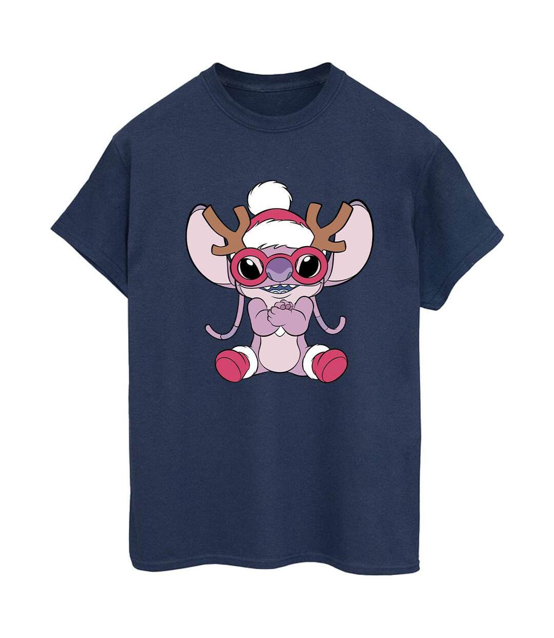 Disney Femmes/Ladies Lilo & Stitch Angel Reindeer Cotton Boyfriend T-Shirt (Bleu marine) - UTBI30548-1