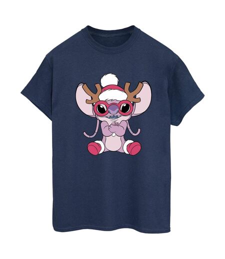 Disney Femmes/Ladies Lilo & Stitch Angel Reindeer Cotton Boyfriend T-Shirt (Bleu marine) - UTBI30548