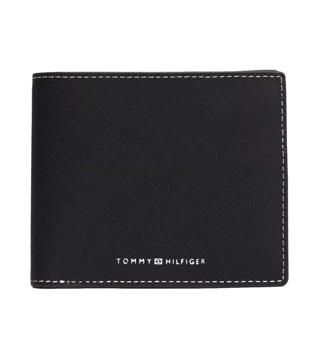 Portefeuille noir homme tommy hilfiger saffiano-1