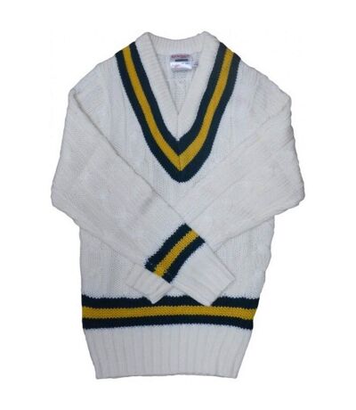 Mens cricket jumper white/green/amber Carta Sport