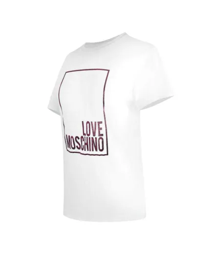 Womens/ladies Love Shiny Heart Cotton T-shirt White Shiny Love Moschino