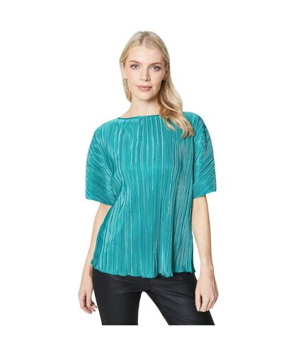 Womens/ladies plisse short-sleeved top green Principles