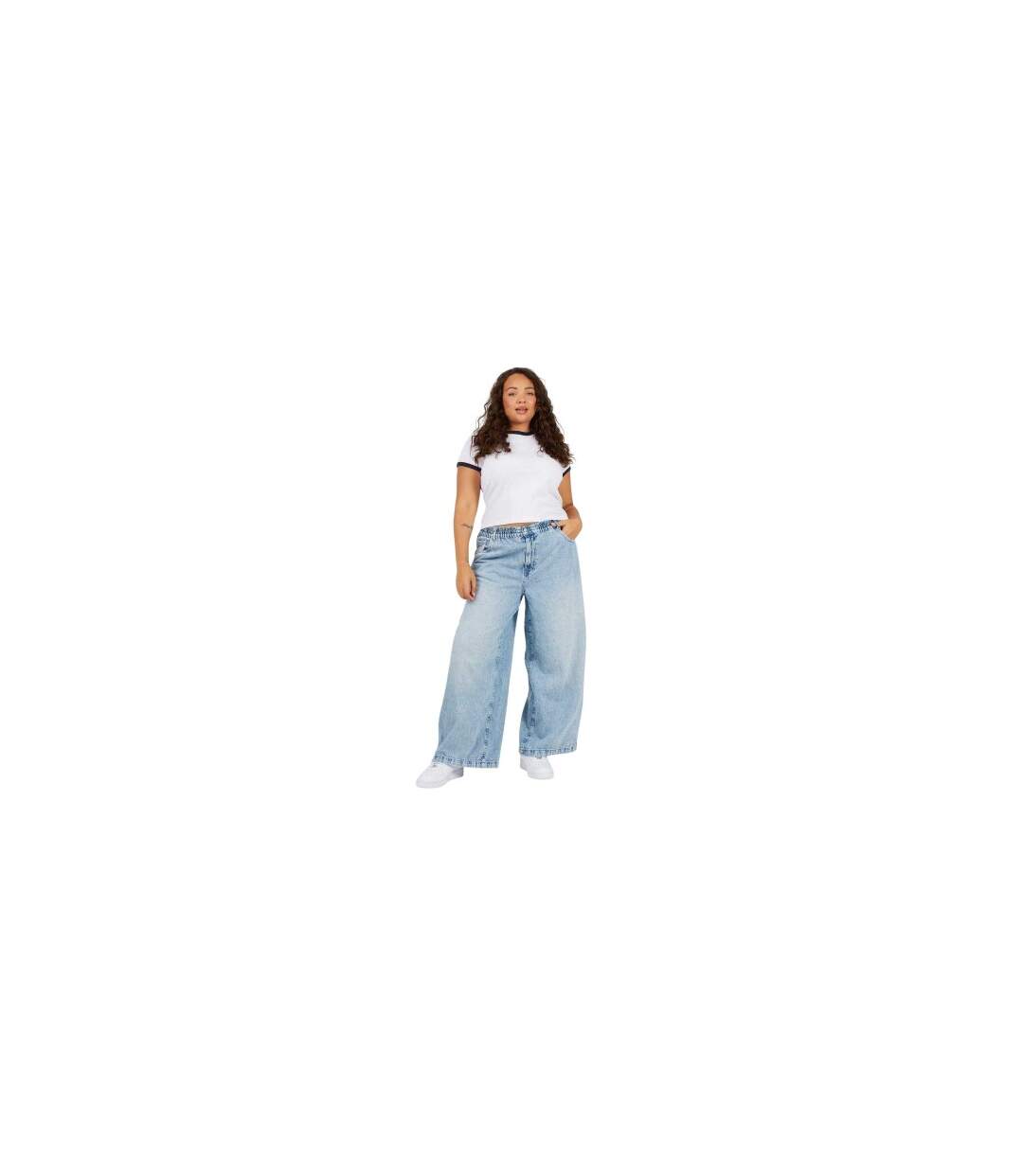T-shirt Motif/style Ringer Femme Blanc Bleu Marine Brave Soul-1