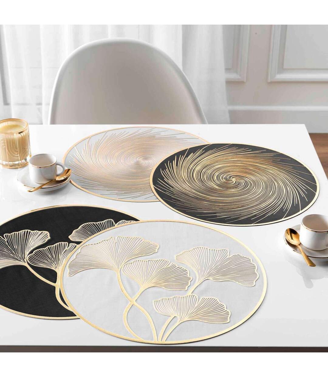 Set de Table Métallisé Spirale 38cm Blanc & Or-3