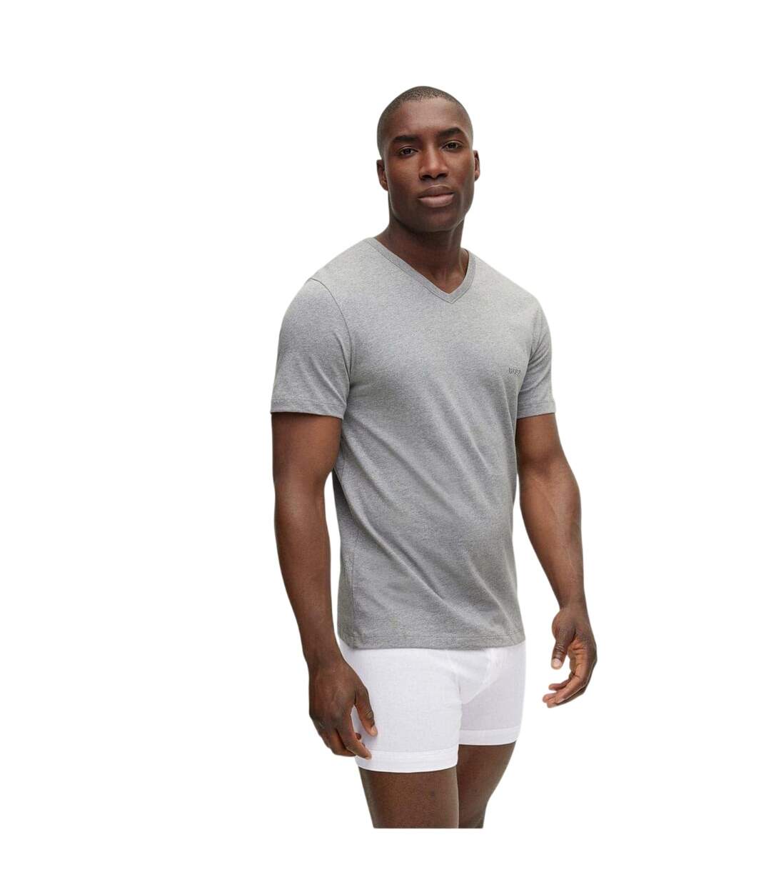 Lot De 3  T-shirts Motif/style Logo Homme Blanc Gris Noir Boss-3
