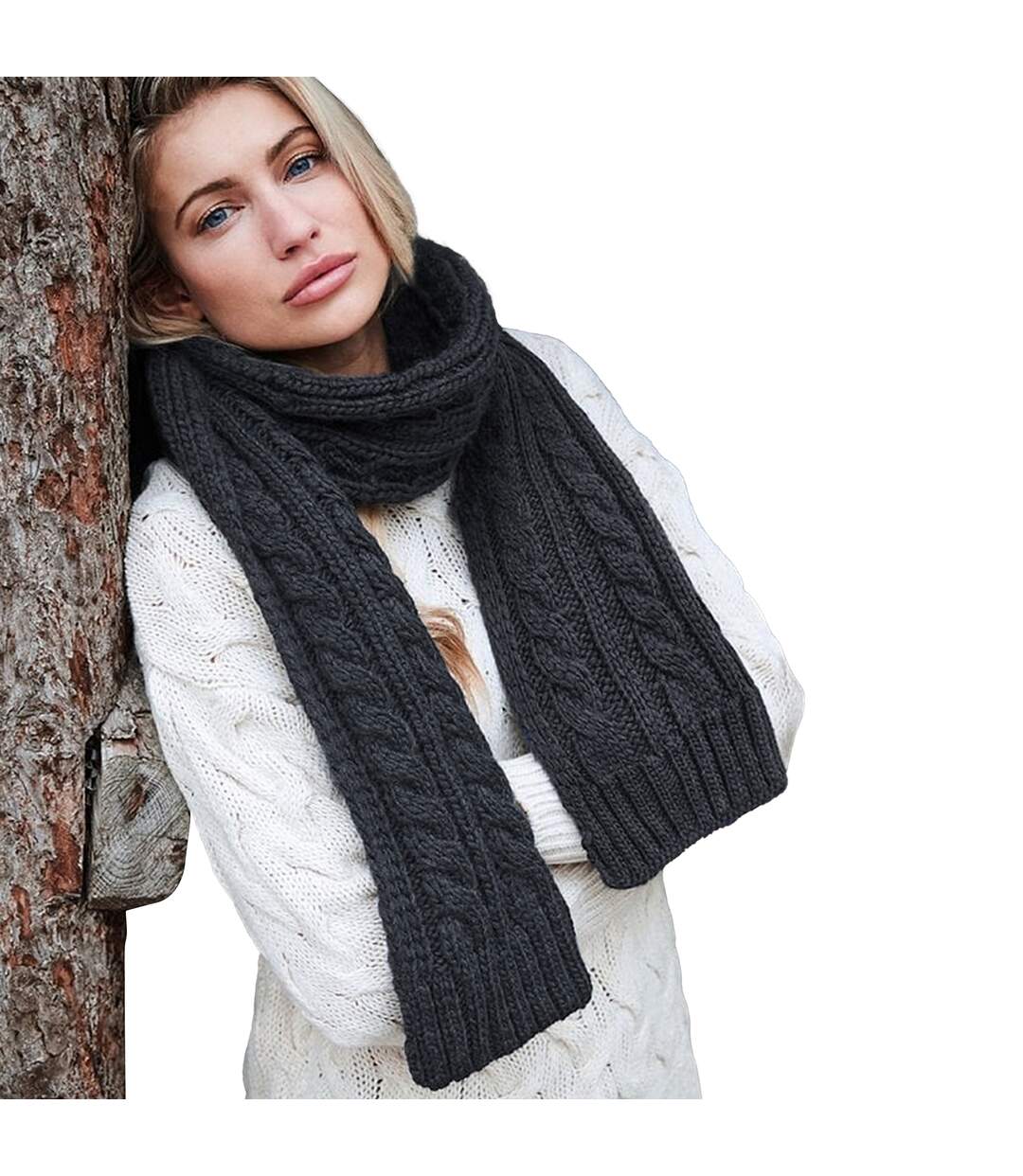 Cable knit melange scarf one size black Beechfield-2