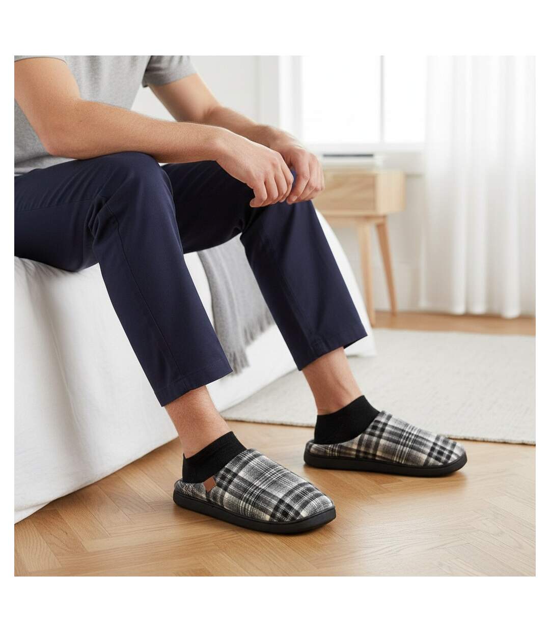 OZABI Pantoufles Ouvertes Homme, Jacquard Écossais, Semelle Antidérapante-2