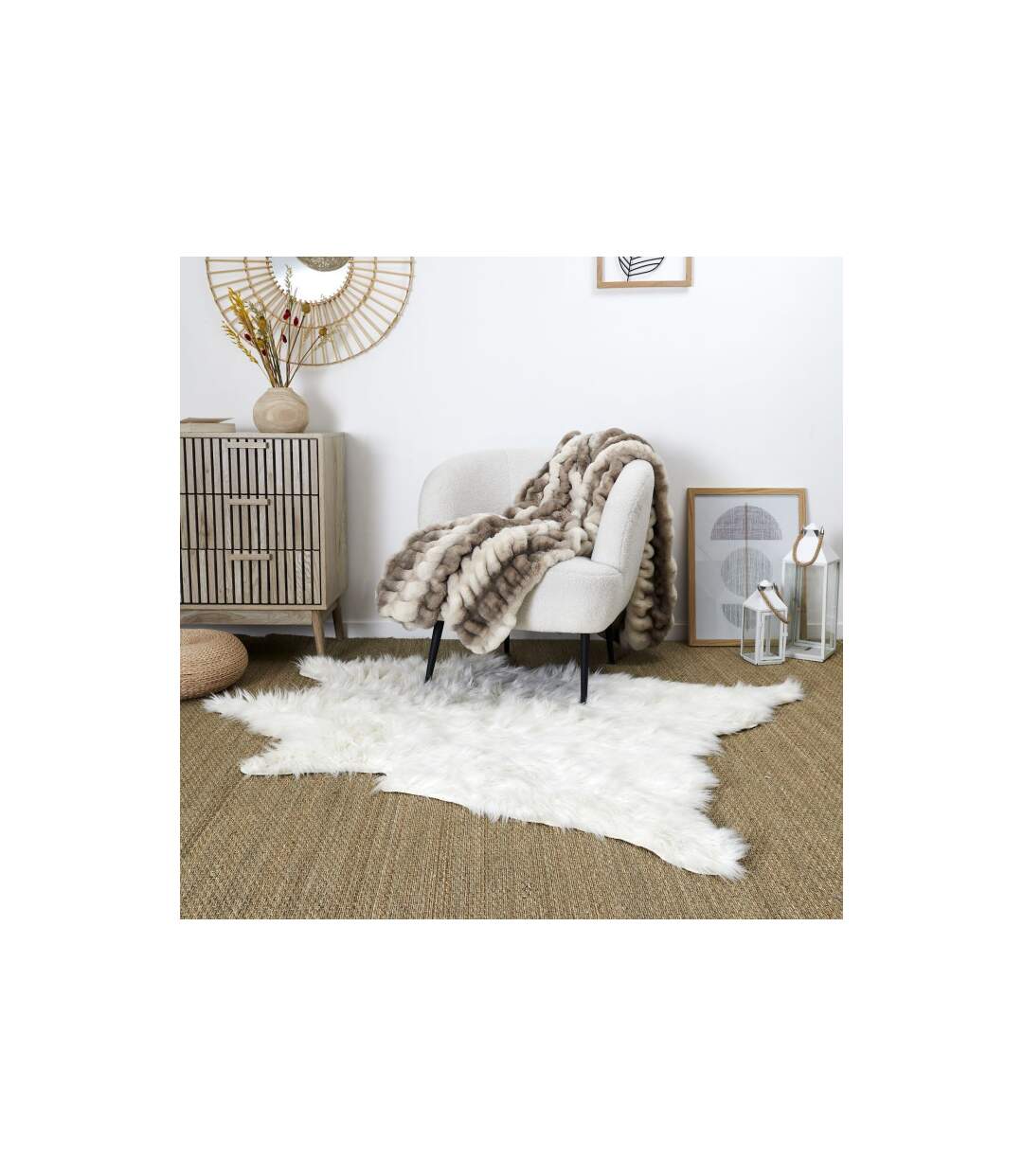 Tapis Imitation Fourrure Effet Peau 120x158cm Blanc-4