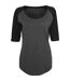 Womens/ladies Contrast Polycotton Raglan 3/4 Sleeve T-shirt Heather Charcoal Black Build Your Brand-1