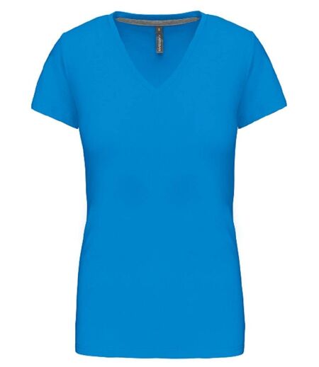 T-shirt manches courtes col V - K381 - bleu tropical - femme
