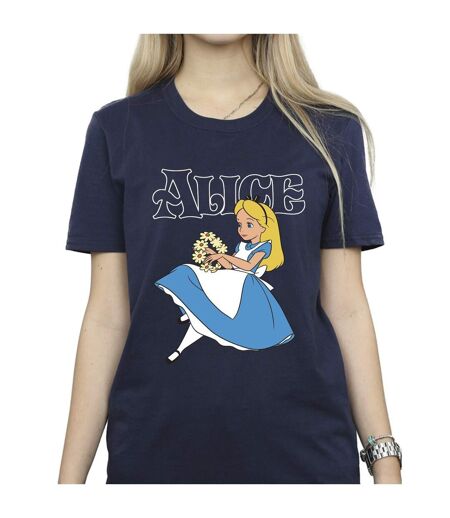Disney Womens/Ladies Alice In Wonderland Flowers Cotton Boyfriend T-Shirt (Bleu marine) - UTBI8706
