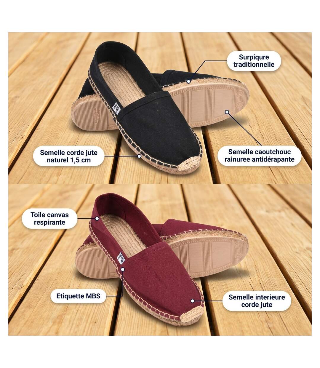 OZABI Pack 2 Paires Espadrilles Homme Semelle Corde Jute-4
