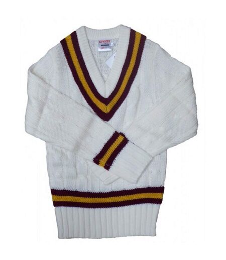 Mens Cricket Jumper White Maroon Gold Carta Sport