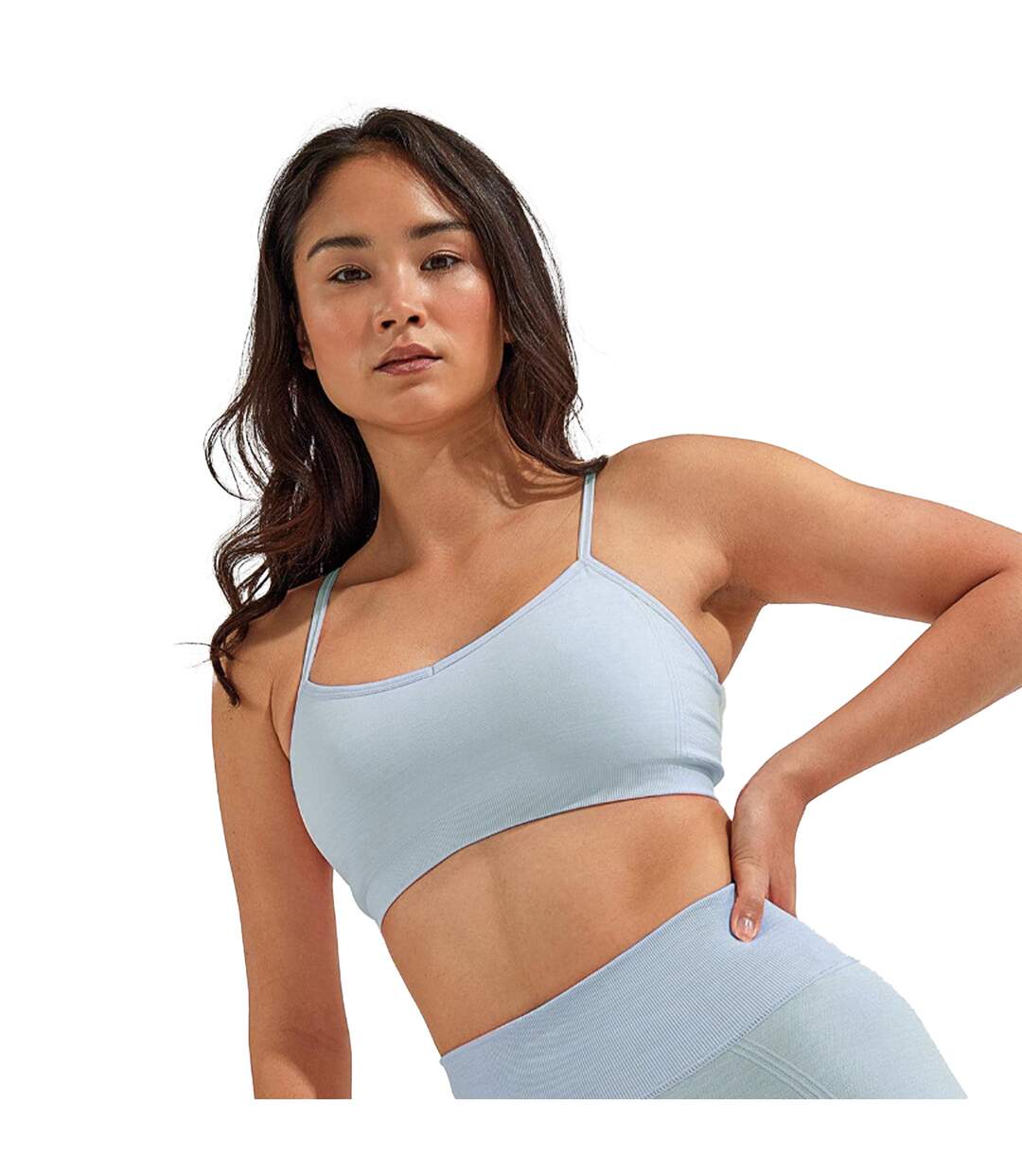 Womens/ladies melange seamless 3d sports bra sky blue TriDri-3