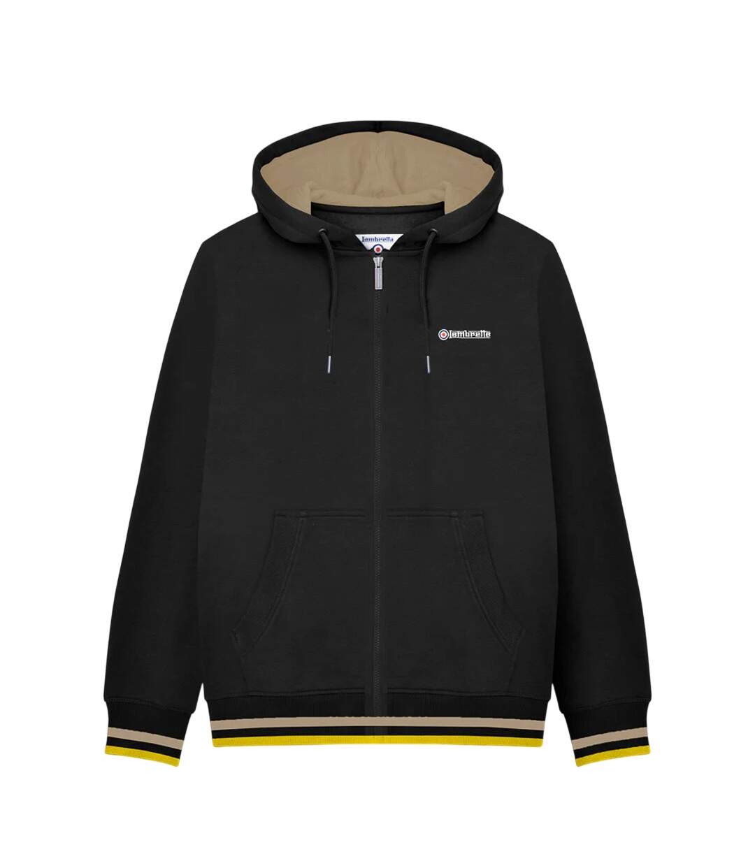 Mens Full Zip Hoodie Black Cashew Gold Lambretta-2