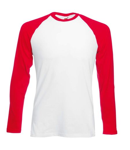 T-shirt de baseball à manches longues  pour homme blanc/rouge Fruit of the Loom