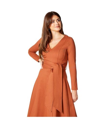 Womens/ladies belted detail seams midi dress chestnut Principles