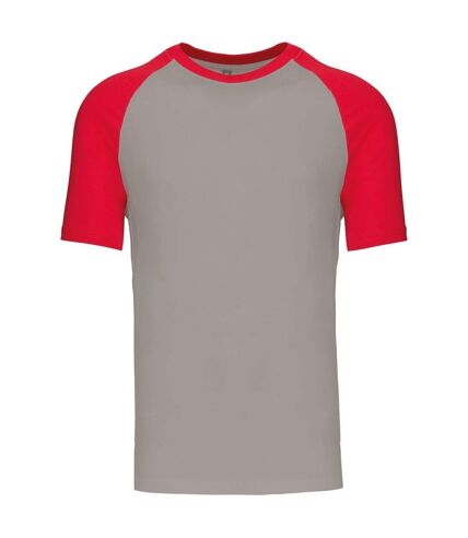T-shirt bicolore baseball - Homme - K330 - gris clair et rouge