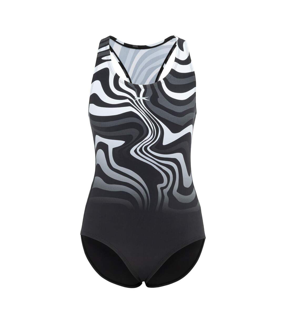 Womens/ladies Wave Pattern One Piece Swimsuit Black White Slazenger-1