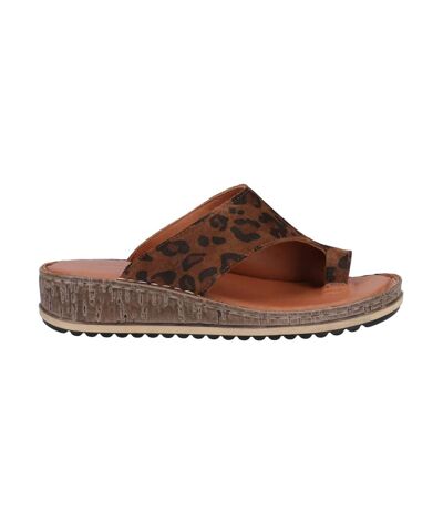 Womens/ladies elissa leopard print suede sandals brown Hush Puppies