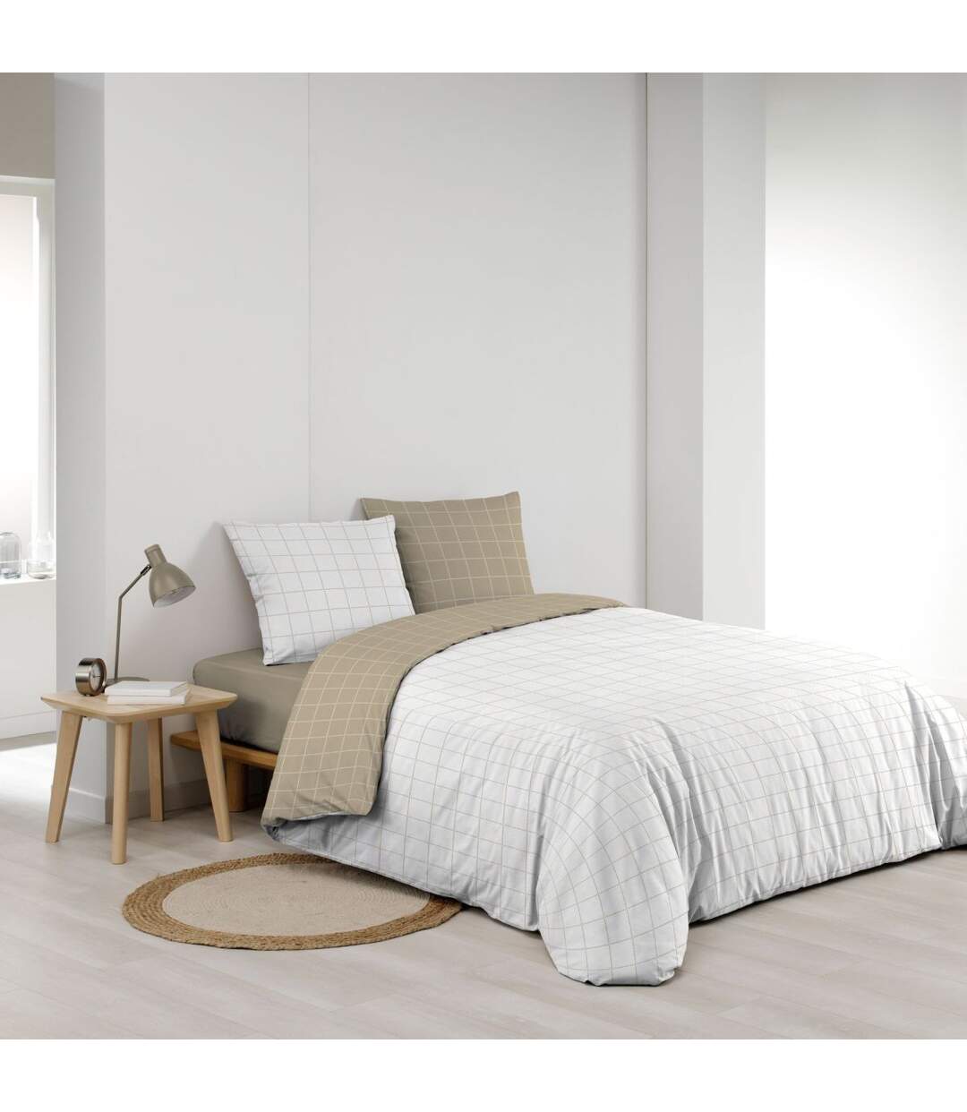 Parure de Lit Réversible 3 Pièces Cadria 200x200cm Naturel-2
