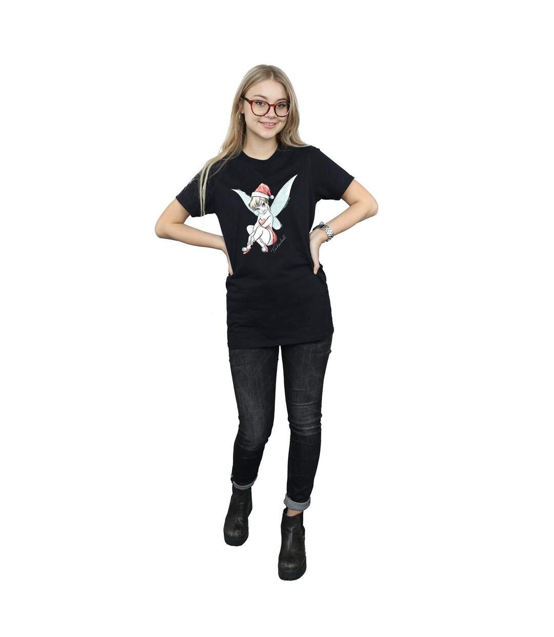 Disney Femme/Les femmes Fée Clochette Christmas Fairy Coton Boyfriend T-Shirt (Noir) - UTBI46450-4