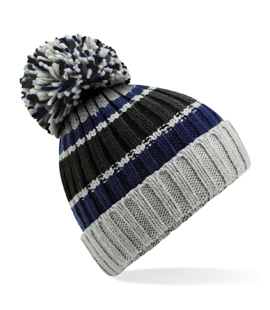 Bonnet à pompon adulte - B392 - bleu marine et gris-1