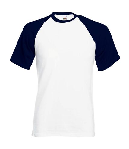 Fruit Of The Loom Mens Short Sleeve Baseball T-Shirt (White/Deep Navy)