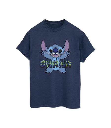 Disney Womens/Ladies Lilo And Stitch Ohana Blue Glitch Cotton Boyfriend T-Shirt (Bleu marine) - UTBI30267