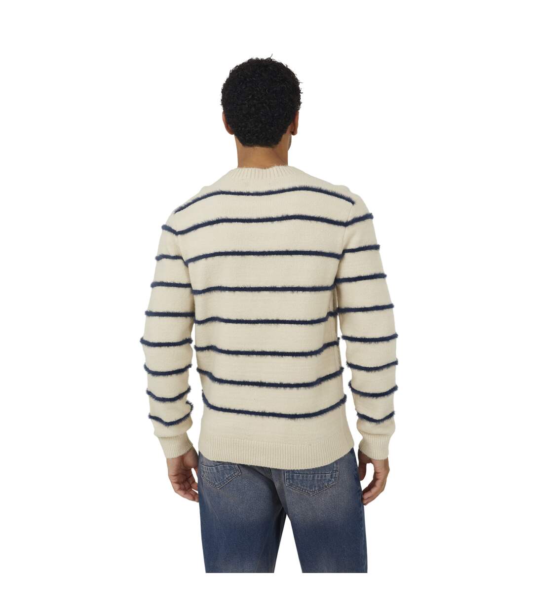 Sweat Manches Longues Motif/style Rayé Homme Écru Bleu Marine Brave Soul-3