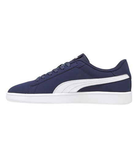Mens Smash 3.0 Synthetic Nubuck Low Flat Trainers Navy White Puma