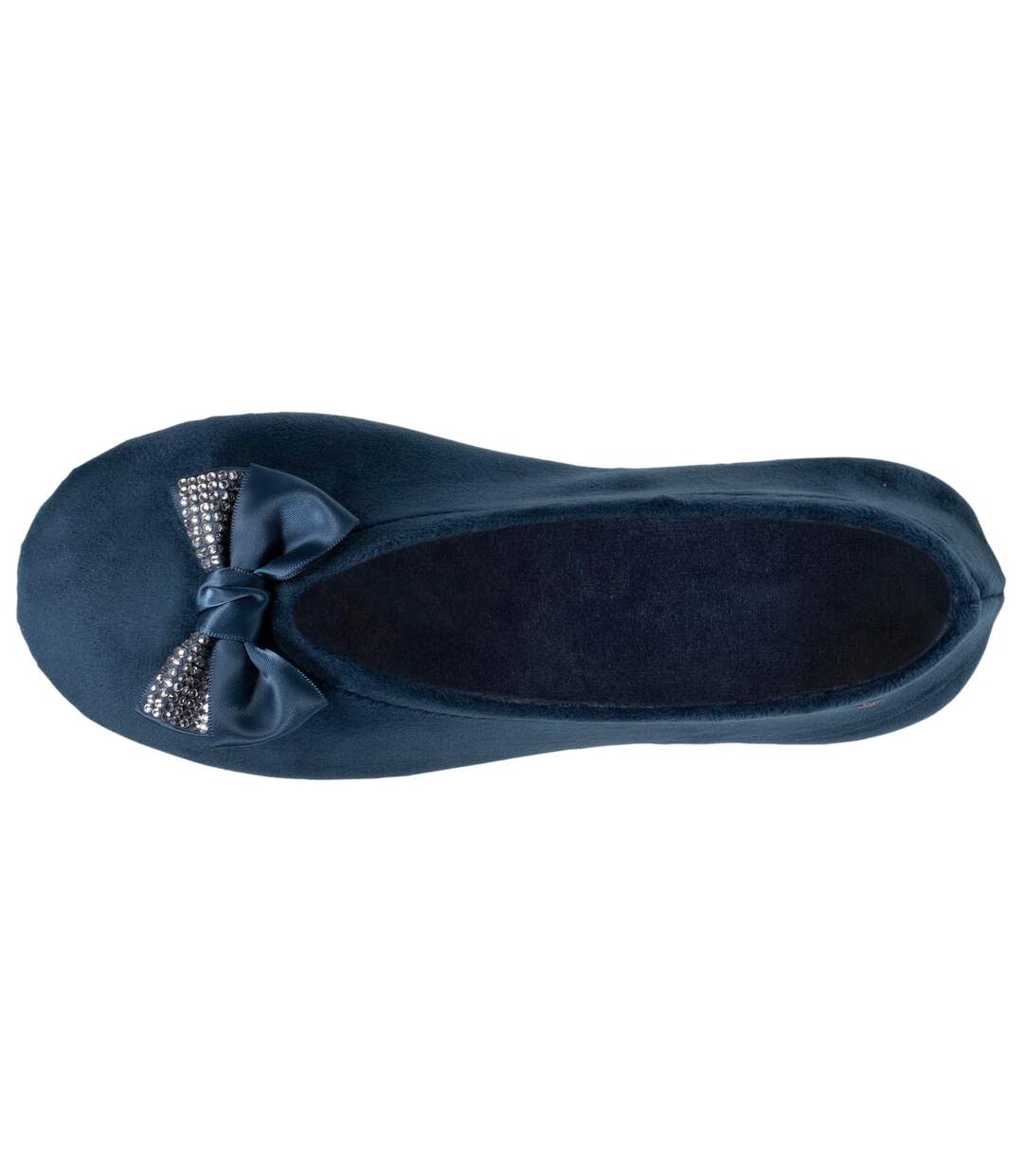 Isotoner Chaussons Ballerines femme ultra confortables, en coton biologique, détail grand nœud-3