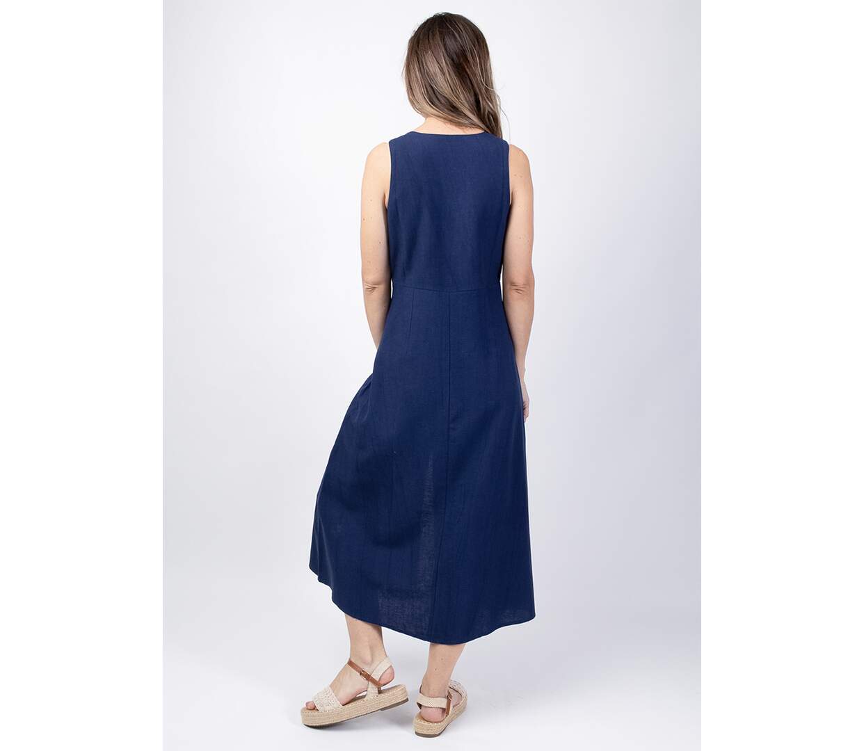 Robe longue coupe droite SERAPHINE bleu marine Coton Du Monde-4