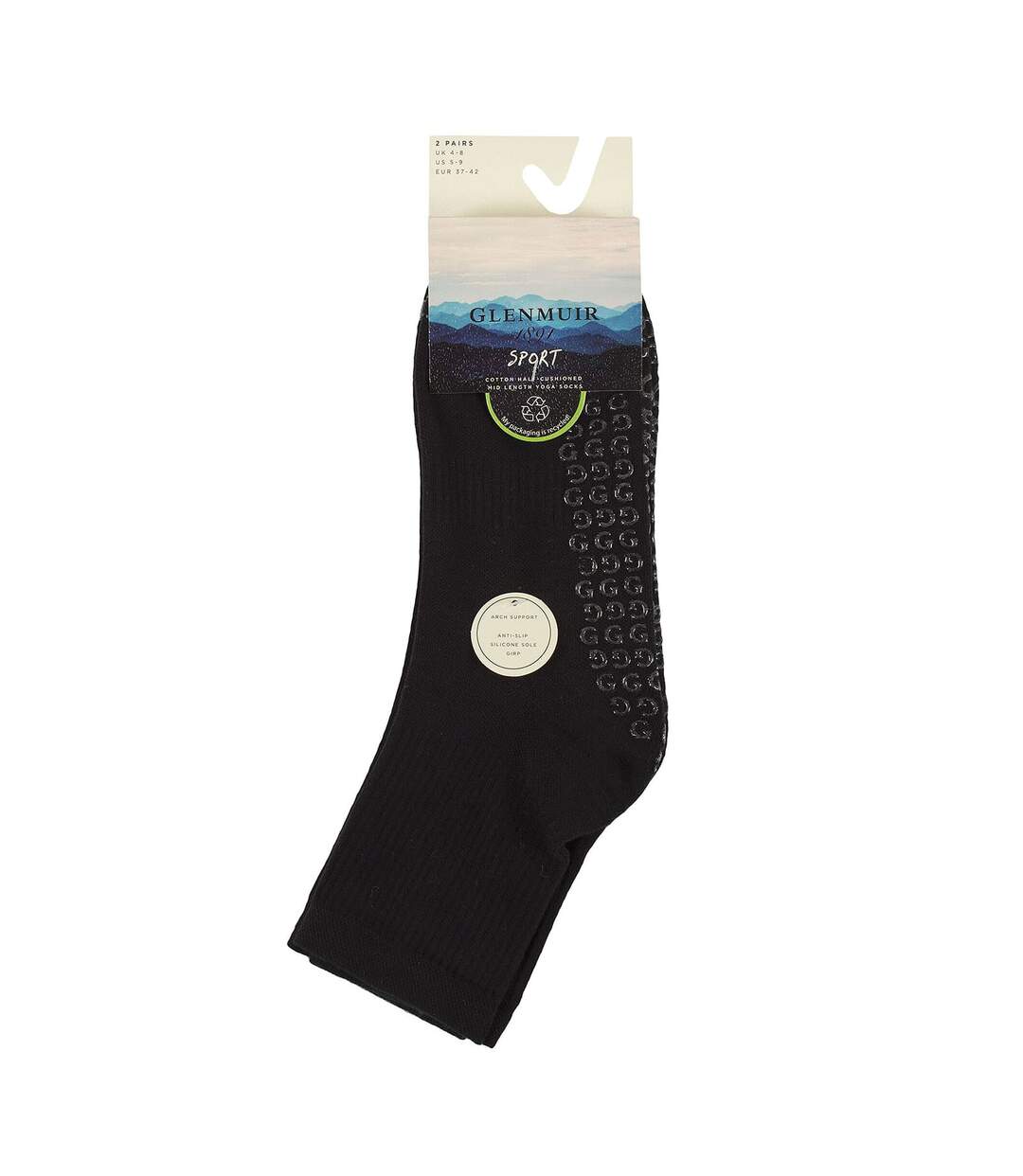 Glenmuir - Lot de 2 Chaussettes Femme Yoga Grip Mi-Hautes Coton-2