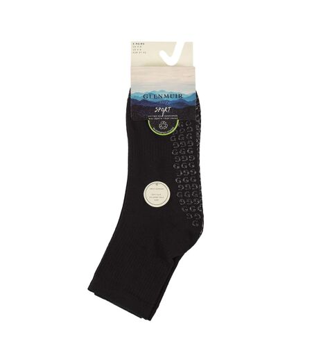 Glenmuir - Lot de 2 Chaussettes Femme Yoga Grip Mi-Hautes Coton