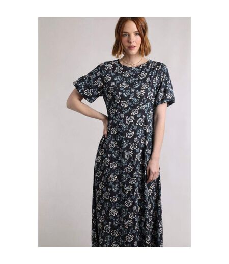 Womens/ladies everly floral eco liva midi dress black iris Weird Fish