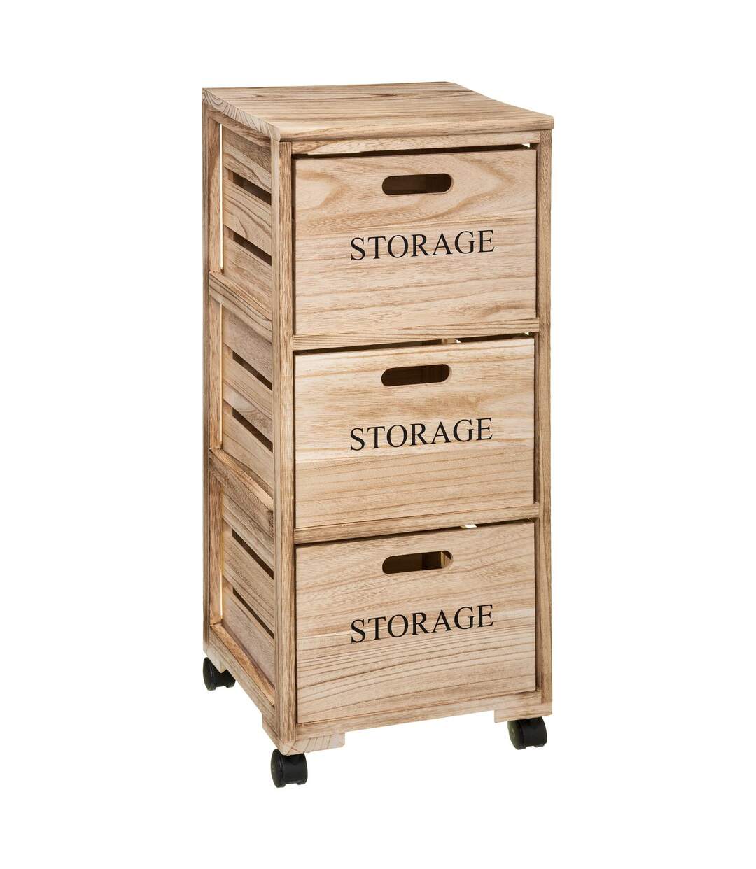 Tour de rangement 3 tiroirs à roulettes en bois HERSTIA - Beige-1