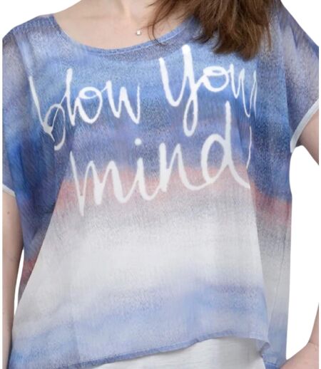 Tee - shirt femme manches courtes col rond ample - Imprimé graphique blanc - 100% polyester, doublé - coupe confortable