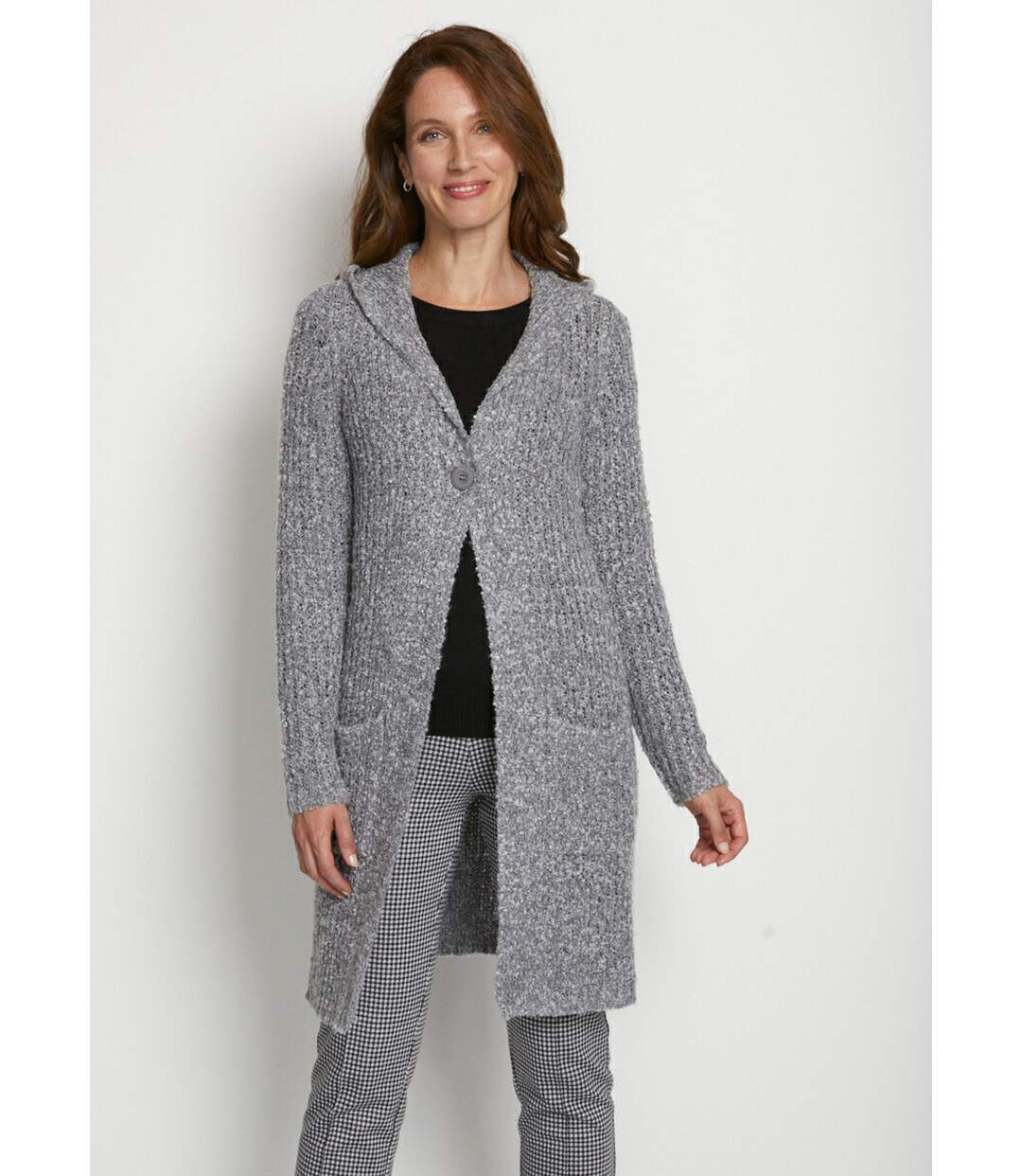 Long gilet à capuche-1