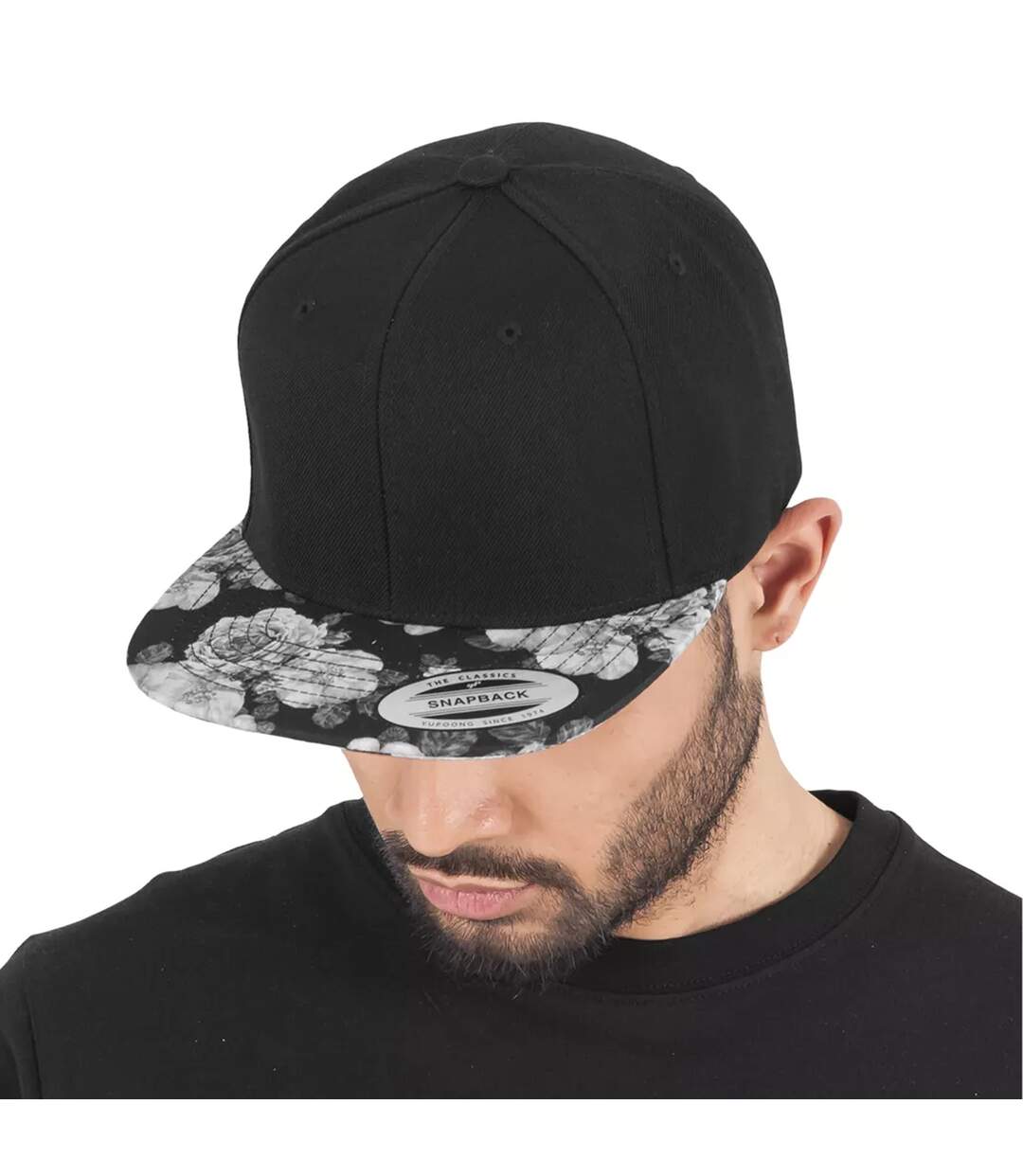 Flexfit by  unisex roses print snapback cap black/grey Yupoong-4