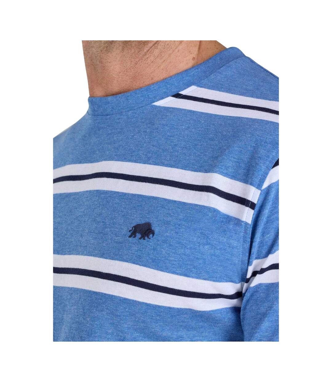 Mens Stripe Yarn Dyed T-shirt Blue Raging Bull-3